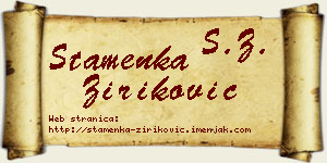 Stamenka Ziriković vizit kartica